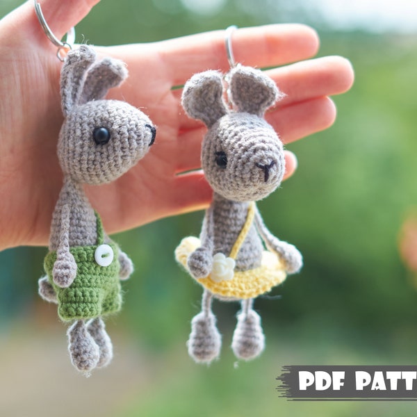 Crochet PATTERN Keychain Bunnies Amigurumi pattern Crochet bunny ballerina key chain toy pattern rabbit Handmade key ring hare PDF pattern