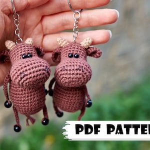Crochet PATTERN Keychain bull Amigurumi pattern Crochet bull key chain toy pattern bull Handmade key ring bull PDF pattern cow image 1