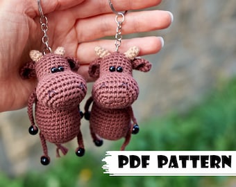 Crochet PATTERN Keychain bull Amigurumi pattern Crochet bull key chain toy pattern bull Handmade key ring bull PDF pattern cow