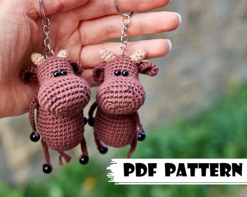 Crochet PATTERN Keychain bull Amigurumi pattern Crochet bull key chain toy pattern bull Handmade key ring bull PDF pattern cow image 1