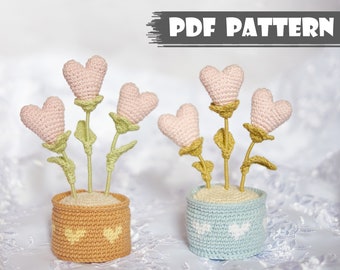 Crochet PATTERN Hearts in Flowerpot Amigurumi pattern Crochet heart pattern Heart crochet pdf pattern Crochet tutorial valentine heart
