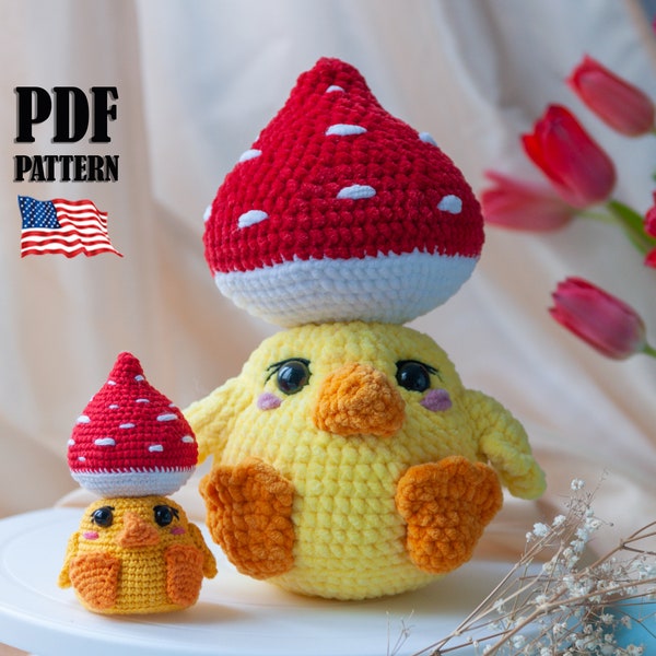 Crochet PATTERN Chicken the Pin Cushion. Amigurumi pincushion chicken fly agaric. Handmade plush Easter toy with a Hat. Mushroom pdf pattern