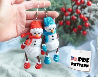 PDF Pattern: Crochet Snowman Keychain. Amigurumi Christmas Ornament. Hanging x-mas tree toy
