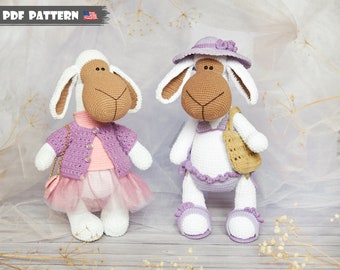 Crochet PATTERN Sheep Asya. Amigurumi lamb pattern. Handmade plush toy. Tutorial pdf pattern Toy in clothes and in a beach outfit for girl