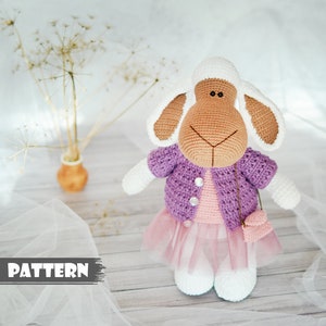 Amigurumi PATTERN Sheep Asya. Crochet sheep pattern. Handmade lamb. Tutorial pdf pattern livestock Toy in clothes for girl Velvet plush toy