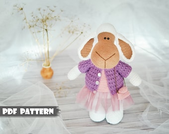 Amigurumi PATTERN Sheep Asya. Crochet sheep pattern. Handmade lamb. Tutorial pdf pattern livestock Toy in clothes for girl Velvet plush toy