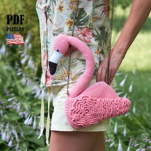 PDF Pattern: Crochet Flamingo Purse. Amigurumi pink Bird Handbag (English tutorial)