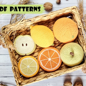 PDF Pattern: Crochet Fruit & Citrus with Slices. Amigurumi Lemon, Orange, Apple (English tutorial)