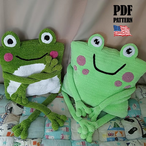 Crochet PATTERN Frog the Cushion Cover. Plush decorative pillow cover. Handmade home decor. Soft cushion for children's room. Kids toy frog
