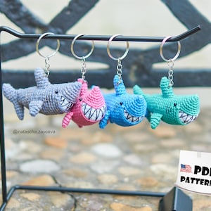 PDF Pattern: Crochet Shark keychain Amigurumi sea creature English tutorial handmade keyring fish