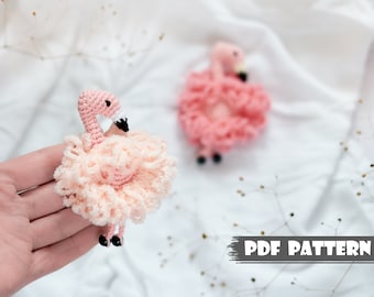 Crochet PATTERN Brooch pink Flamingo. Amigurumi pattern. Crochet flamingo brooch pattern. Handmade brooch PDF pattern. Clothes accessory