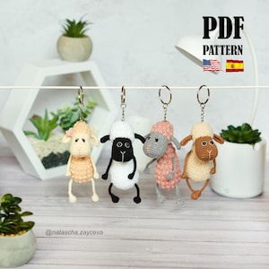 PDF Pattern: Crochet Sheep Keychain. Amigurumi key ring Lamb Toy (English & Spanish tutorial)
