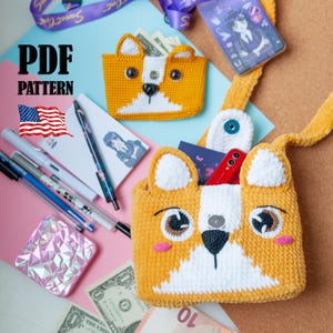 Crochet PATTERN crossbody bag Corgi. Amigurumi pattern. Crochet WALLET pattern. Handmade dog PDF pattern. Crochet corgi