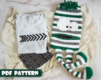 PDF Pattern: Crochet Monster Pajama Holder. Pillow Plush Storage zipper toy Cushion  (English tutorial)