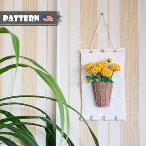Crochet PATTERN Wall Hanging Bouquet. Crochet decorative Bouquet of Chrysanthemums. Handmade home decor. DIY cozy home. To the living room