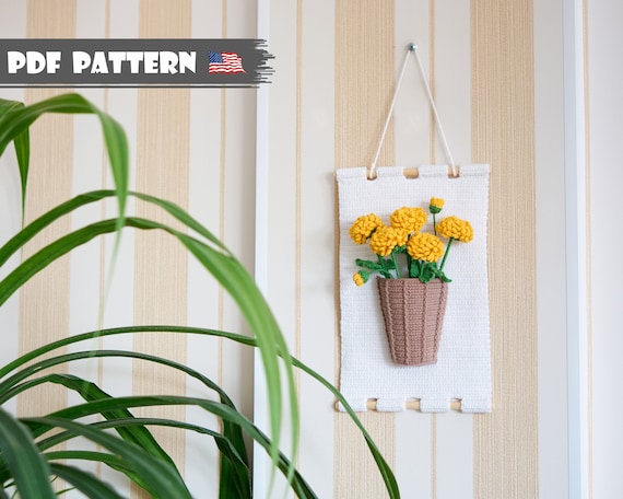 PDF Pattern: Crochet Chrysanthemum Bouquet Wall Hanging, Handmade home decoration (English tutorial)