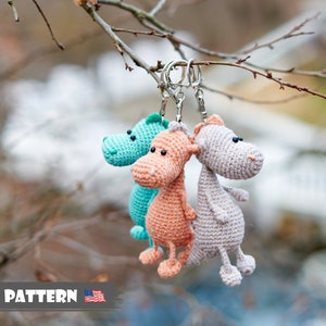 PDF Pattern: Crochet Dragon Keychain. Amigurumi key ring Dinosaur Toy (English tutorial)