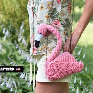 Crochet PATTERN Flamingo purse for girls or women. Amigurumi PDF tutorial Flamingo handbag. Crochet children's bag. Handmade pink bird.