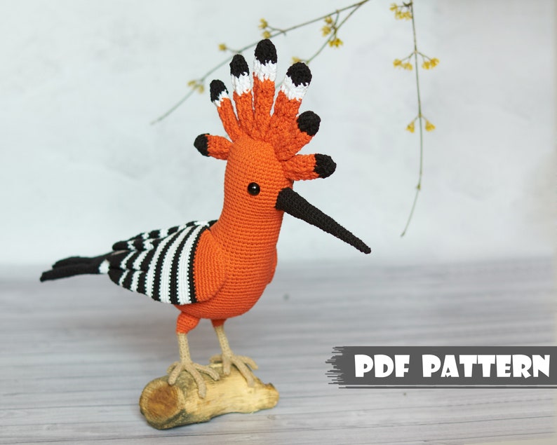 Hoopoe Crochet amigurumi PATTERN Amigurumi toy pattern Crochet hoopoe pattern bird crochet pdf pattern Original crochet amigurumi birds image 1