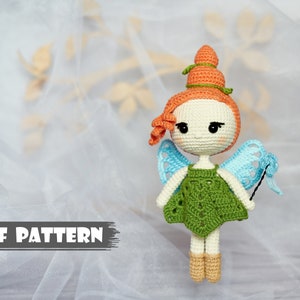 Fairy crochet PATTERN Amigurumi Forest fairy Crochet doll pattern Wood fairy toy pattern pdf, handmade amigurumi doll with wings, magic wand