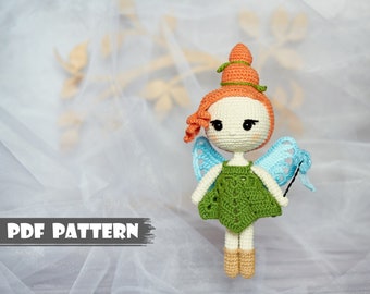 Fairy crochet PATTERN Amigurumi Forest fairy Crochet doll pattern Wood fairy toy pattern pdf, handmade amigurumi doll with wings, magic wand