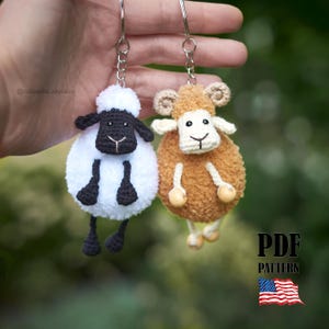 PDF Crochet Pattern Ram Keychain. Amigurumi Keyring Lamb Animal Toy Horned Sheep (English tutorial)