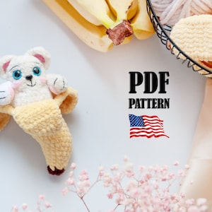 Crochet PATTERN Banana Cat. Amigurumi pattern plush food. Handmade soft toy. Cat pdf pattern. Crochet keychain or pendant for backpack