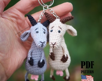 Crochet PATTERN Goat Keychain. Amigurumi Keyring Animal Toy. Zodiac Sign (English PDF Tutorial)