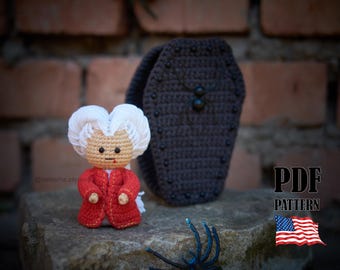 PDF Pattern: Crochet Dracula in a coffin. Halloween decoration toy. Amigurumi English tutorial