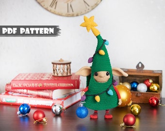 Crochet PATTERN Christmas elf. Amigurumi toy gnome. Christmas decoration. Amigurumi pattern Christmas elf with x-mas tree. New year gift