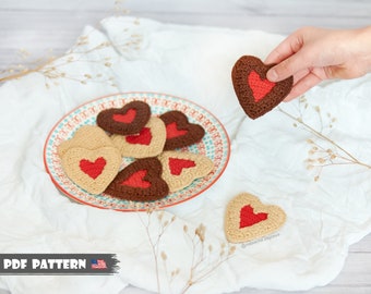 Crochet PATTERN Cookie-heart with jam. Amigurumi pattern cookie. Crochet heart pattern. Food pdf pattern. Crochet tutorial valentine's heart