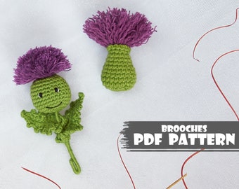 PDF Pattern: Crochet Thistle Brooch. Amigurumi Handmade Flower (English Tutorial)