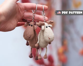 Crochet PATTERN Keychain Moose Amigurumi pattern Crochet elk key chain toy Tutorial Handmade key ring moose PDF pattern. New year gift