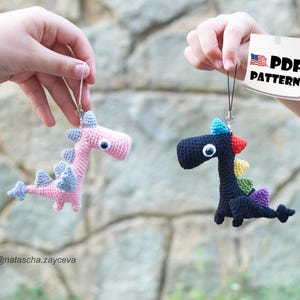 Crochet PATTERN Dragon and Dinosaur. Amigurumi keychain pattern. Crochet plush dinosaur key chain toy Dragon Handmade key ring PDF pattern
