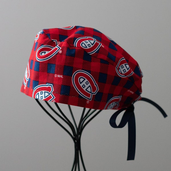 Unisex/Men's Montreal Canadiens Scrub Hat or Surgical Cap with Tie Back, All Cotton/Bonnet ou Chapeau de chirurgie avec attaches à l'arrière