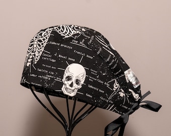 Unisex/Men's Anatomy Scrub Hat or Surgical Cap with Tie Back, All Cotton/Bonnet ou Chapeau de chirurgie avec attaches à l'arrière