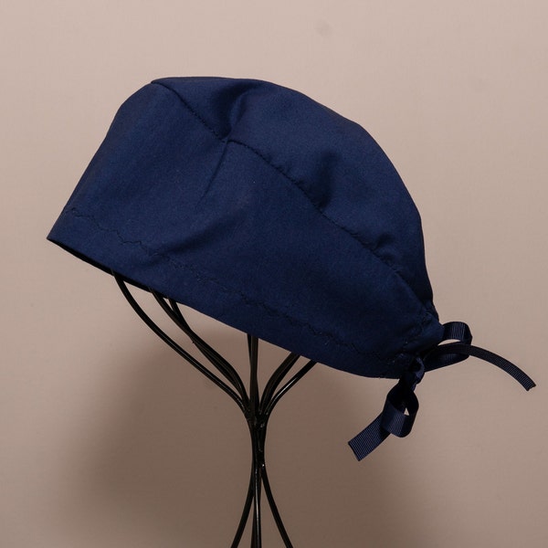 Unisex/Men's Navy Scrub Hat or Surgical Cap with Tie Back, All Cotton/Bonnet ou Chapeau de chirurgie avec attaches à l'arrière