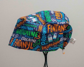 Gorro quirúrgico o gorro quirúrgico con palanca hacia atrás para medicamentos de anestesia para mujer, gorro o gorro quirúrgico ajustable en la parte trasera