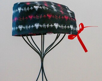 Unisex/Men’s Heartbeat Surgical Cap with Tie Back, All Cotton/Bonnet ou Chapeau de chirurgie avec attaches à l'arrière