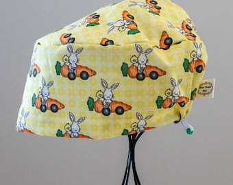 Women’s Easter Bunny and Chick Toggle-Back Scrub Hat or Surgical Cap  All Cotton/Bonnet ou Chapeau de chirurgie ajustable à l'arrière