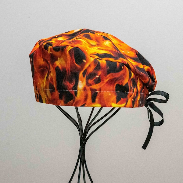 Unisex/Men’s Flames Surgical Cap with Tie Back, All Cotton/Bonnet ou Chapeau de chirurgie avec attaches à l'arrière