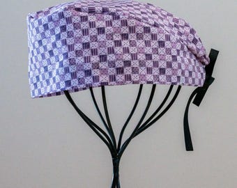 Unisex/Men’s Checks Motif Purple Surgical Cap with Tie Back, All Cotton/Bonnet ou Chapeau de chirurgie avec attaches à l'arrière