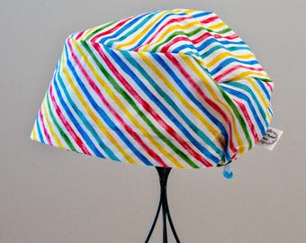Women’s Diagonal Stripes Toggle-Back Scrub Hat or Surgical Cap  All Cotton/Bonnet ou Chapeau de chirurgie ajustable à l'arrière