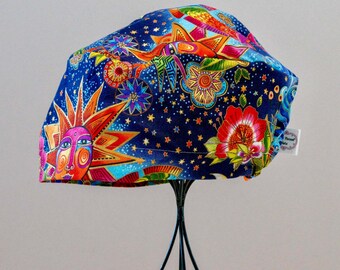 Women’s Colourful Celestial Toggle-Back Scrub Hat or Surgical Cap  All Cotton/Bonnet ou Chapeau de chirurgie ajustable à l'arrière