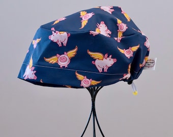 Women’s Flying Piggies Toggle-back Scrub Hat or Surgical Cap  All Cotton/Bonnet ou Chapeau de chirurgie ajustable à l'arrière