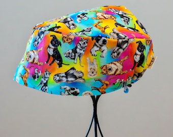 Women’s Cosmic Dogs Toggle-Back Scrub Hat or Surgical Cap  All Cotton/Bonnet ou Chapeau de chirurgie ajustable à l'arrière