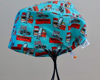 Gorro quirúrgico o gorro quirúrgico Sux, Drugs & Roc para mujer Todo algodón/ Chapeau de chirurgie ajustable à l'arrière