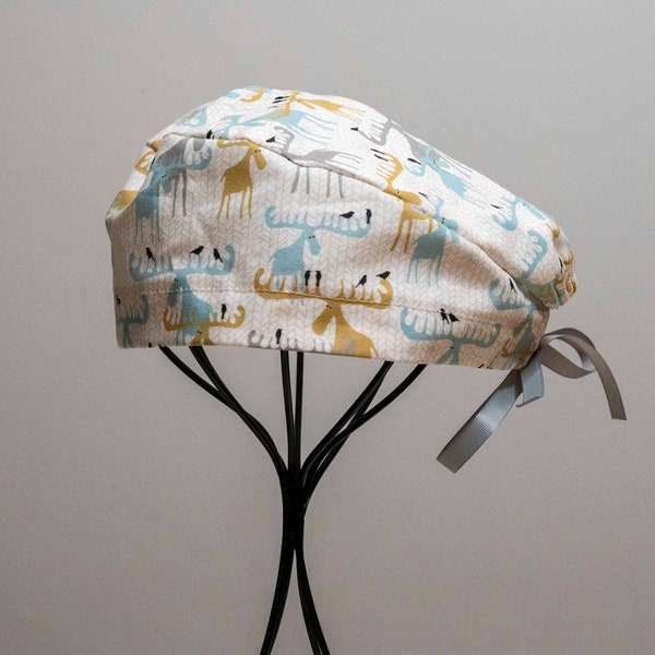 Unisex/Men's Comical Moose Surgical Cap with Tie Back, All Cotton/Bonnet ou Chapeau de chirurgie avec attaches à l'arrière