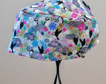Women’s Puffins Toggle-Back Scrub Hat or Surgical Cap  All Cotton/Bonnet ou Chapeau de chirurgie ajustable à l'arrière