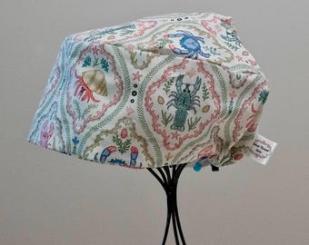 Women’s Crustaceans Toggle-back Scrub Hat or Surgical Cap  All Cotton/Bonnet ou Chapeau de chirurgie ajustable à l'arrière